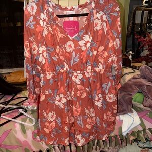 Isabel Maternity by Ingrid & Isabel Floral Blouse - Terracotta and Sky Blue